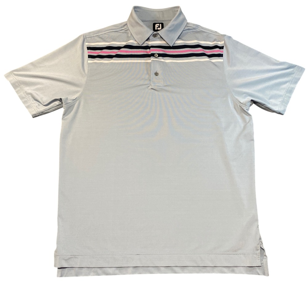 FootJoy ProDry Mens Large Blue Striped Performance Golf Polo Shirt